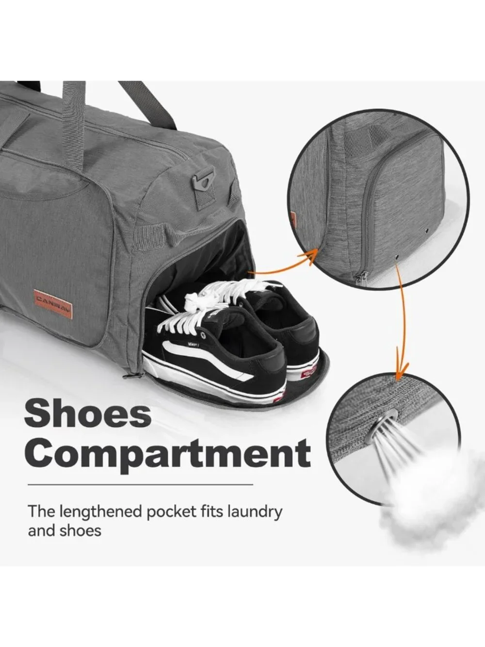 65L Foldable Duffle Bag with Shoe Compartment - Water-Resistant Travel Gym Bag